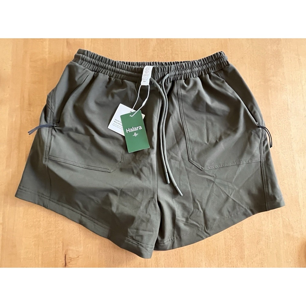 Halara Women's Water Repellent High Waisted Drawstring Hiking‎ Shorts Sz M Green